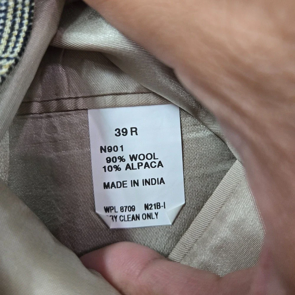 Nautica Men Blazer‎ 39R Brown Wool Alpaca Jacket Glen Check Plaid NWT